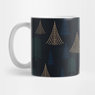 Line Art Evergreens - Art Deco - Minimalist Colorful Holidays Mug